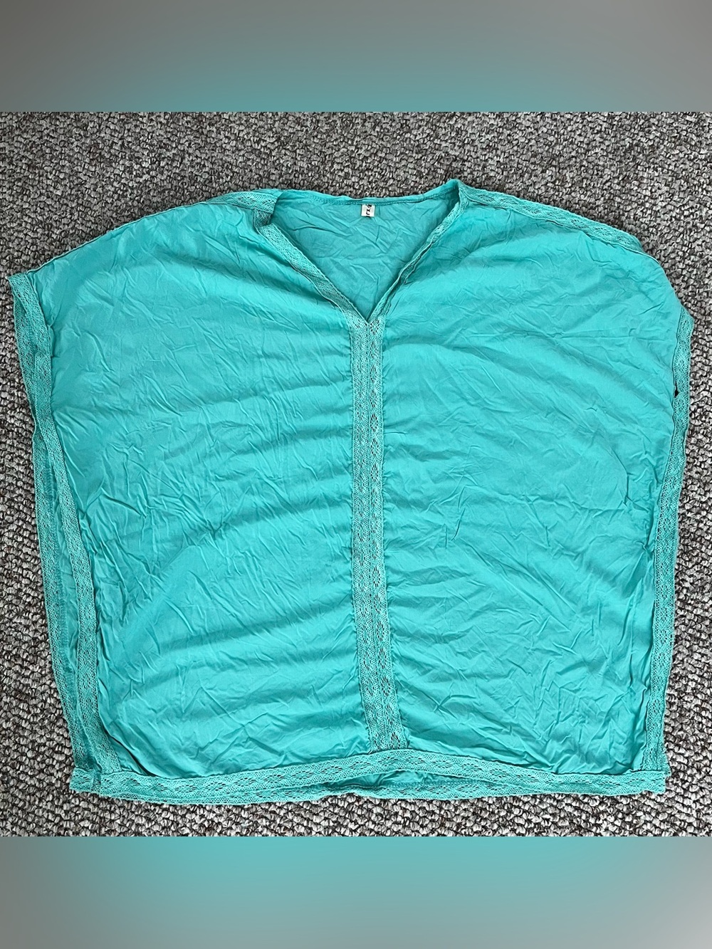 FMC Teal Crochet Lace Trim V-Neck Dolman Sleeve Blouse Top‎ XL